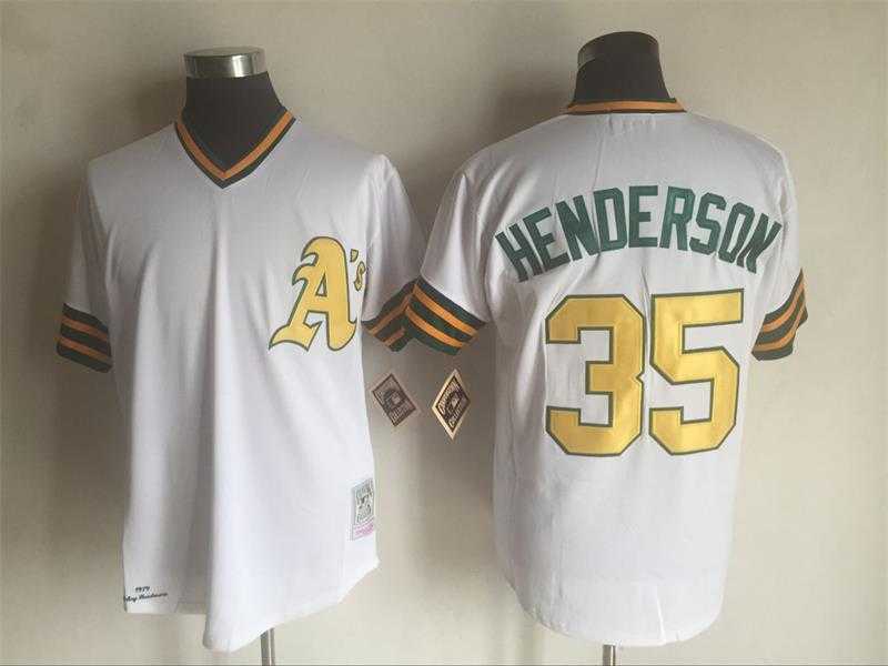 Oakland Athletics #35 Rickey Henderson White Mitchell And Ness Throwback Pullover Stitched Jersey,We sell and wholesale Oakland Athletics #35 Rickey Henderson White Mitchell And Ness Throwback Pullover Stitched Jersey on line form chian!
